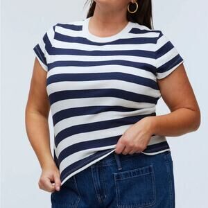 Madewell Womens Top Supima® Rib‎ Tee Short Sleeve Blue Stripe Preppy Size XS